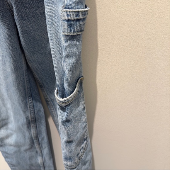 Zara- Wide Leg Blue Cargo Denim Jeans Size 0 - Picture 4 of 7